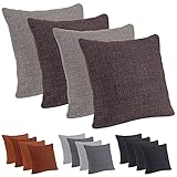 Monsera 4er Set Dekokissen, Bezug aus edlem Strukturpolster-Stoff mit Reißverschluss und extra Füllkissen, 4 Kissen in der Größe 40 x 40 cm, flauschig weiche Couchkissen, Dekokissen (Braun)