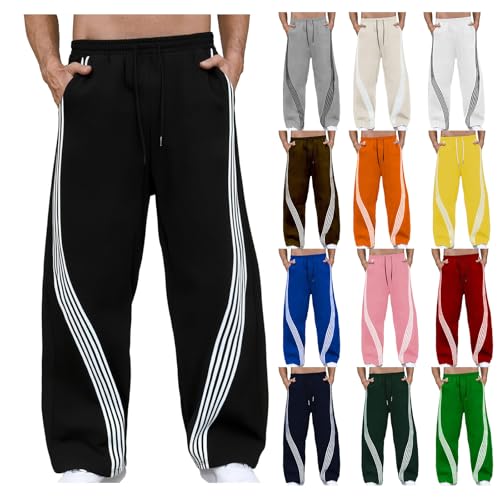 Men's Baggy Sweatpants Casual Wide Leg Striped Open Bottom Drawstring Pants Y2K Comfort Track Pants with Pockets4
