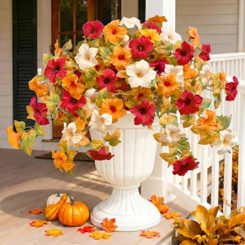 Image of Bassion Artificial Fall Flowers for Outdoors Decoration, 2 Pcs, Orange