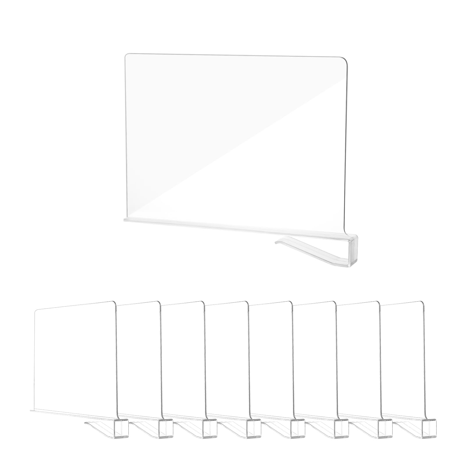 8 Pezzi Divisorio per Ripiani in Acrilico Trasparente - Divisori per Mensole, 30×20cm, Divisorio Multifunzionale, Adatto per Guardaroba, Mobile e Libreria per l'Organizzazione e lo Stoccaggio