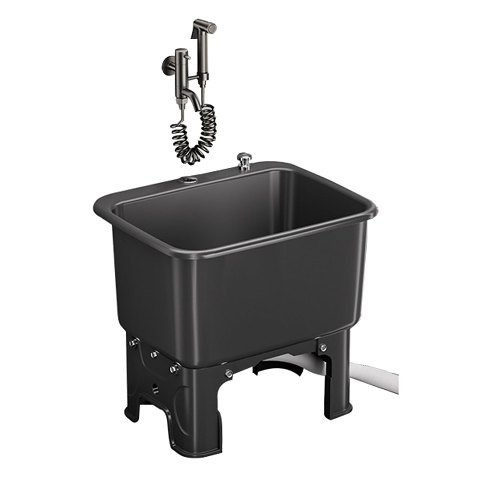 Heavy-Duty Floor Mount Mop Sink – Thickened PP Plastic Utility Basin, Fast Drainage, 60x40x46.5cm, Black, For Laundry, Kitchen, Warehouse