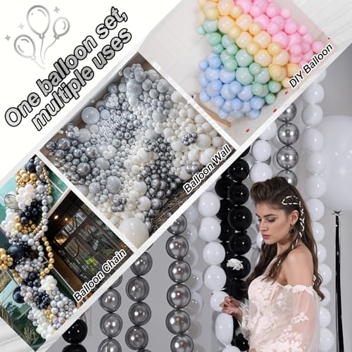 Image of Silver Link Balloons, 60PCS Linking Balloons with Tail for Balloon Wall Arch and Chains, Quick Linkable Balloon for Wedding Birthday Baby Shower Engagement Graduation Party Decorations (6inch)
