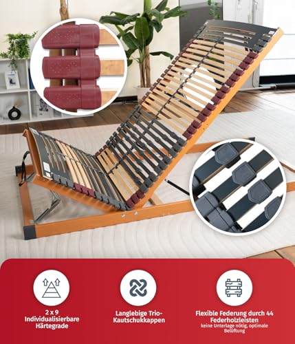 FMP Matratzenmanufaktur 7 Zonen Lattenrost Rhodos KF 90x200 cm, fertig montiert, 44 Leisten, BETTKASTENFUNKTION mit Gasdruckfedern, SPITZENQUALITÄT AUS Deutschland – Bild 6