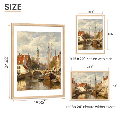Image of upsimples 18x24 Picture Frame Solid Wooden, Nursery Decor, 1Pack Natural | 100% Solid Wood, Fit 16x20 with Mat and 18 x 24 Poster, Wall Decor or Tabletop Display, Safe For Nursery Kids Room