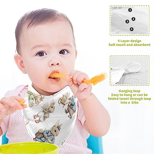 Image of vvfelixl Easter Rabbits Bunny Baby Burp Cloths Baby Muslin Washcloths for Boys Girls Cotton Baby Face Towel for Newborn Infants Soft and Absorbent 11.8 X 11.8 in, 5 Pack
