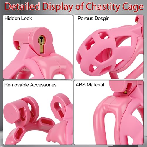 Image of Male Chastity Cage with Elastic Belt & Invisible Lock - 4 Ball Ring Sizes, Ultralight Large Penis Cage for Comfort Fit Long Term Wear(S-70mm) [Pink] - BDSM Gear, Bondage Sex Toys Accessories for Men