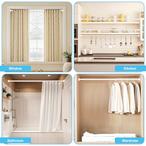 Image of Tension Curtain Rod 30 To 63 Inch White Tension Rods Adjustable Spring Loaded Curtain Rods 7 /8 inch Curtains Rods No Drilling Tension Rods For Windows Bedroom Closet Doorway Door (Pack of 2)