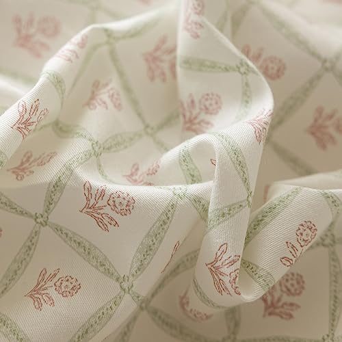 VM VOUGEMARKET Red Blooming Duvet Cover Set Twin,Green Plaid Grid Duvet Cover with 2 Bowknot Pillowcases 100% Cotton Chic Garden Style Bedding Set for Girls Women Without Comforter