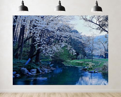 Trykid 12x10ft Misty Cherry Blossom Forest Backdrop Enchanting Blue Hour
