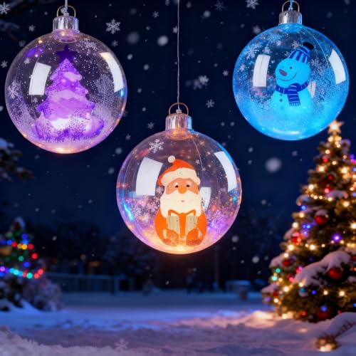 3 Pcs Inflatable Christmas Balls 23.6 Inch Blow Up Clear Balloons with LED Lights Santa Claus Hanging Balls Ornaments Extra Large Snow Globe Style for Indoor Outdoor Decorations