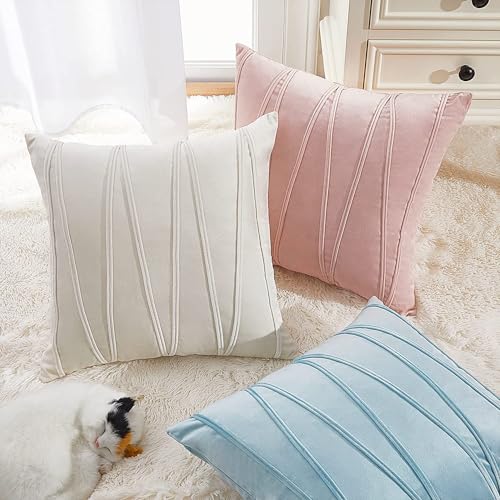 Image of Khooti Velvet Striped Cushion Cover Pack of 1-38 inchX38 inch /97X97 Cm | Baby Pink | Soft Pillow Covers Cushion Case for Sofa Bedroom Living Room Chair Car, Cushion Cover with Zig Zag Pattern