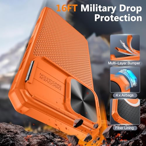Image of Magnetic for iPhone 17 Case [Slide Camera Cover] [Compatible with Magsafe] [Kickstand] [Military Grade Protection] Shockproof Rugged Case for iPhone 17,Orange
