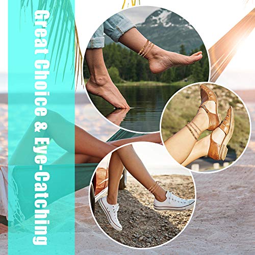 Thunaraz 3 Pcs Fashion Gold Anklet for Women Dainty Sparkly CZ Flat Mariner Foot Chain Heart Anklet Adjustable Summer Boho Colored Bead Evil Eye Anklet Cute Beach Jewelry Set