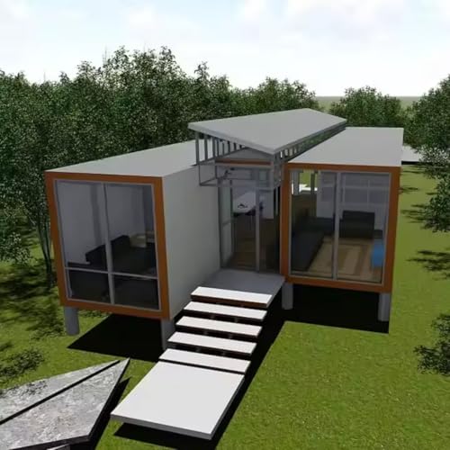 Modern Container Home Design, Split-Level Architecture, Glass Walls, Contemporary Outdoor