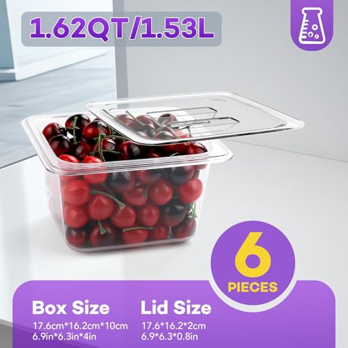 VOISEN 6 Pack Plastic Food Pan with Lids 1/6 Size 4 Inch Deep Commercial Food Storage Containers for Fridge Salad Fruits Vegetables Clear Restaurant Polycarbonate by VOISEN - Image 3