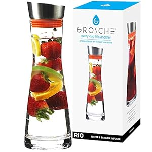 Grosche Rio Glass Pitcher with Lid Glass Juice Pitcher Clear Glass Drink Pitcher Infused Glass Water Pitcher and Drink Infuser 1000ml 32 Oz