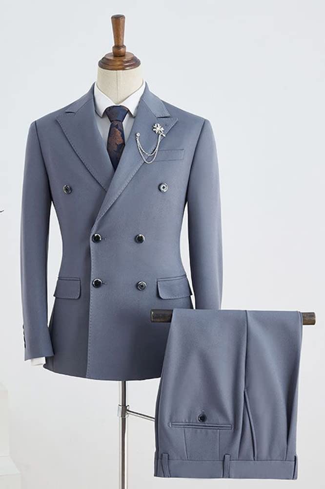 Uomo Doppio Petto Vestito Cena Sposo Giacca Pantaloni Due Pezzi Smoking