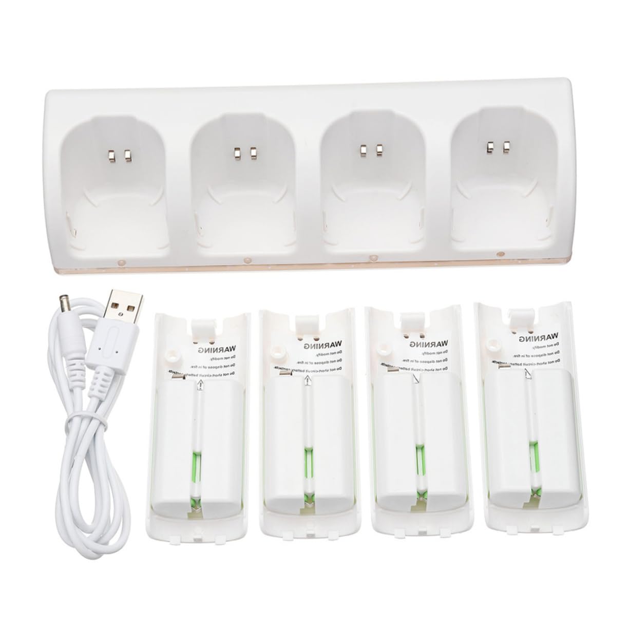 HOMSFOU Adattatore per Pile 4 Slot Stazione di Ricarica Batteria Cavo USB Caricabatterie Compatto Bianco per Ricaricare Batterie Ovunque