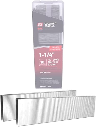 Grip-Rite PrimeGuard Max MAXB64888, Narrow Crown Staple 18GA, 1/4" x 1-1/4", 304 Stainless Steel, 1000 Staples, Clamshell Packaged