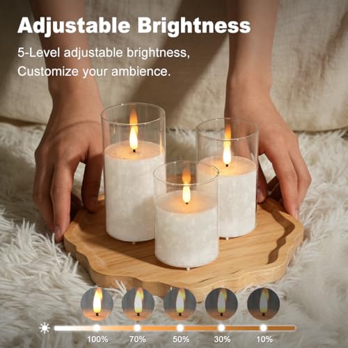 Image of LEDHOLYT Rechargeable Ice Crystal Glass Flameless Candles, RGB Color Changing Realistic Flickering Flameless Candles with Remote & Timer,Best Festival Wedding Home Party Decor - Set of 3
