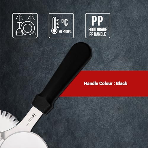 Image of HS 3.2 Inch Professional Double Round Pizza Cutter with Medium Handle, Sandwich Paratha Chapati Roti Wheel Smooth Rotating Slicer Food Grade Stainless Steel, for Home and Commercial Use, Black