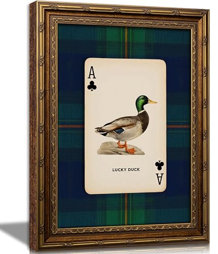 FKRYTYB Vintage Framed Lucky Duck Wall Art Mallard Duck Painting 9x11in