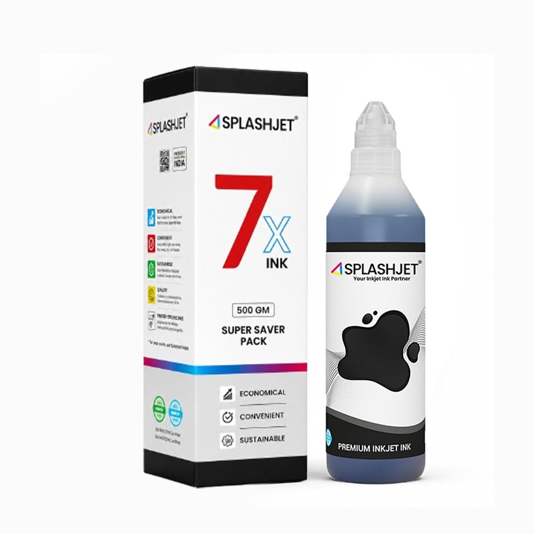 splashjet t664 compatible refill ink for epson l130, l360, l380, l361, l565, l210, l220, l310, l350, l355, l365, l385, l405, l455, l485, l605, l1300 printer ink - (500gm x black) ink bottle - 505222