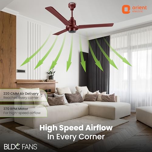 Image of Orient Electric 1200 mm I Tome Remote | BLDC energy saving ceiling fan | BEE 5-star rated, consumes 26W at the highest speed | 3-year warranty by orient | Brown, pack of 1