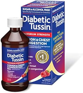 Diabetic Tussin DM Maximum Strength Cough and Chest Congestion Relief Liquid Cough Syrup, Safe for Diabetics, Berry Flavored, 8 Fluid Ounce