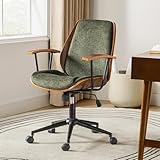 HULALA HOME Solid Wood Office Chair with Rocking Function, Comfy Fabric Desk Chair with Bent Wood and Metal Base, Height Adjustable Swivel Computer Task Chair, Green