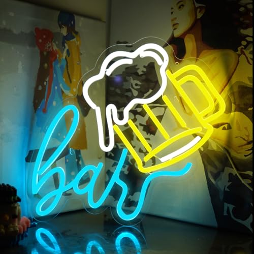 Image of Beer Bar Neon Sign, LED beer Light Up Bar Sign for Home party& pub Bar Decor, 5-Level Dimmable Funny Bar Signs for Man Cave, Business Neon Open Signs for Bars & Wall(14.8 inch*12.2 inch)