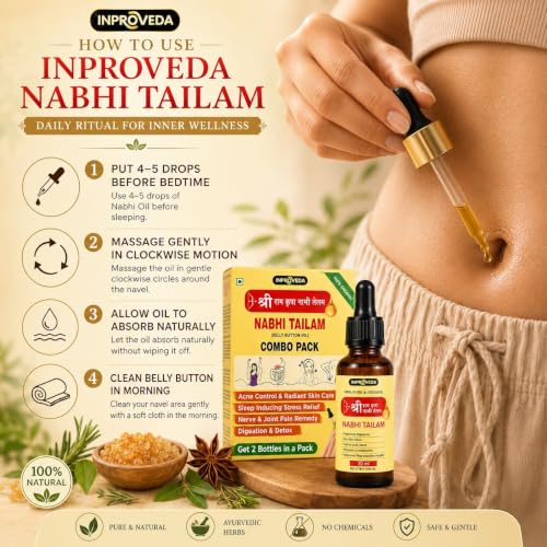 Image of Inproveda Sri Ram Kripa Nabhi Tailam Oil | नाभि तेल 4 x 30ml | Ayurvedic Multi Benefit Belly Button oil | For Digestion & Detox, Sleep-Inducing Stress Relief, Acne Control & Joint Comfort | Combo Pack of 04 = 120ml