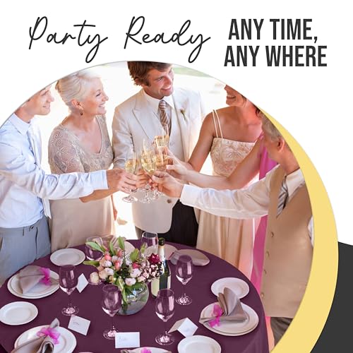 Image of Exquisite 66% Thicker Premium Plum Round Tablecloth 0.5 Mil 6 Pack Plastic Table Cloth Disposable 84 Inch Round Plastic Tablecloth Won't Tear Easily Like Cheap Thin Brands