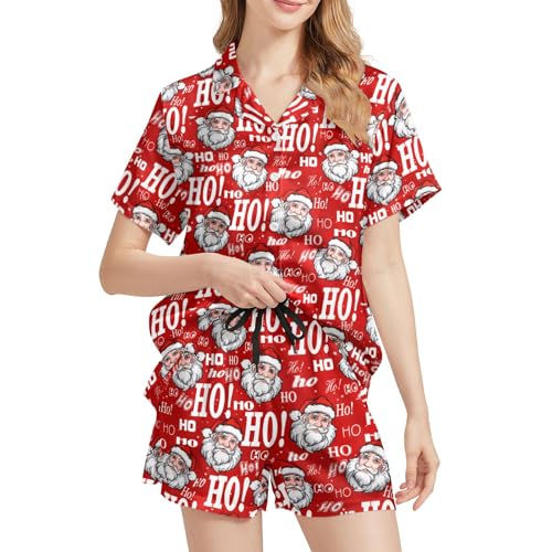 Image of Silk Satin Pajama Set for Women Summer Lounge Pjs Sets 2 Piece Suit Ladies Button Down Tops And Shorts Sleepwear