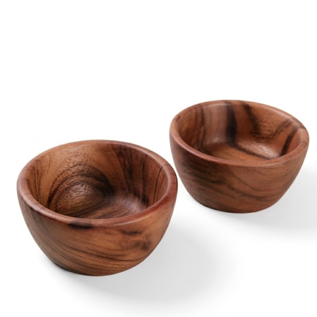 Lot de 2 saladiers en bois d'acacia - 15,2 x 5,1 cm - Pour fruits, céréales ou soupe - Fabriqués à la main à partir d'une seule pièce de bois d'acacia biologique, de qualité alimentaire