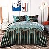 5pc Queen Comforter Set Bedding Sets,Green Marble Print Geometric Design Bedding Set(1 Soft Microfiber Quilts, 2…