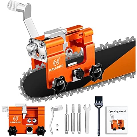 Chainsaw Chain Sharpening Jig, Manual Chainsaw Sharpener Kit, Portable Chainsaw Teeth Sharpener with Burr Grinding Stone & Cleaning Brush, Mini Chainsaw Blade Sharpener Attachment for Gas/Electric Saw Cover