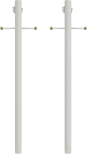 Solus SP7-C320-WH-2PK - Poste de lámpara para exteriores de 7 pies, poste de luz tradicional en el suelo con brazo cruzado, toma de corriente a