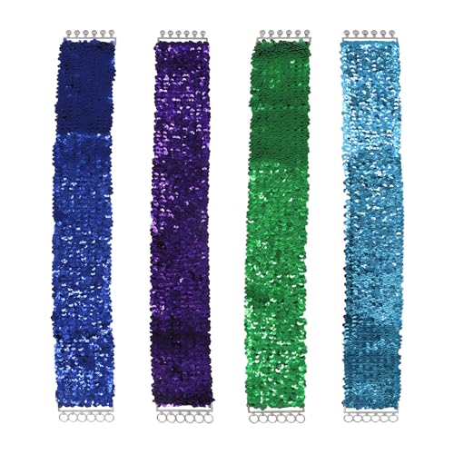 AIBEARTY 4 Pack Women's Wide Sequin Belts - Gold, Rose, Black, Pink; Red, Silver, Purple - Adjustable Elastic Waist Belts - Women's Fashion Accessory - One Size Fits Most - 22.8x2.0 inch (LxW)4