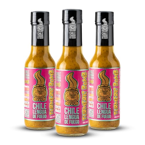 Image of Chile Lengua de Fuego Turmeric Bomb - Golden Turmeric & Scotch Bonnet Hot Sauce, Earthy & Bold, Small Batch, 5 oz Bottle (Pack of 3)