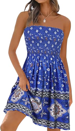 Image of elescat Summer Dresses for Women 2026 Strapless Casual Beach Cover Ups Tube Top Sundress