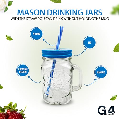 Pack of 2 Mason Jars with Handles, 500 ml Durable Drinking Glasses with Lids, Straws – Perfect for Cold Beverages Including Juices and Smoothies – Ergonomic and Comes in Attractive Hues and Designs - Image 5