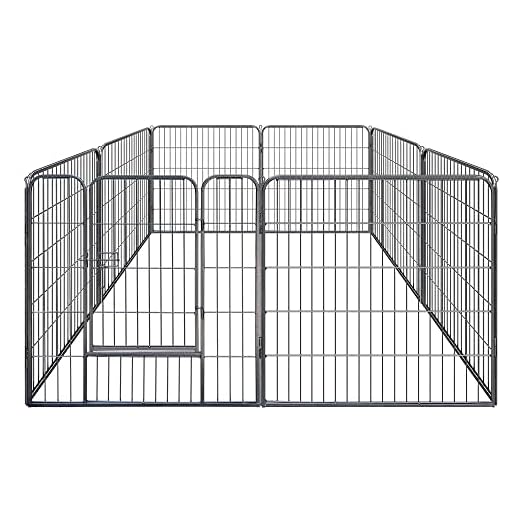 Enclos Clôture Chien Parc pour Chiens avec Porte Parc Enclos Métal pour Chiot Grillage Installation à Ciel Ouvert pour Chien/Chiot/Petits Animaux 8 Panneaux Pliable-80 cm L x 80 cm H