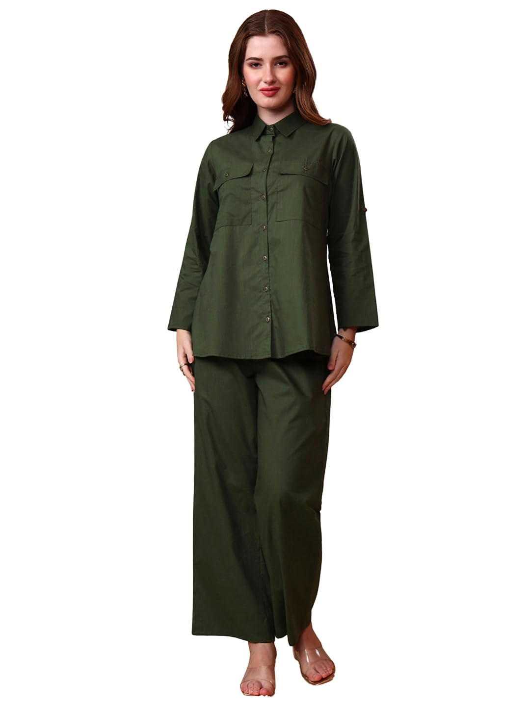 tissu Women's Cotton Slub Yellow Lace Work Shirt with Trouser Co-ord Set-picture-59