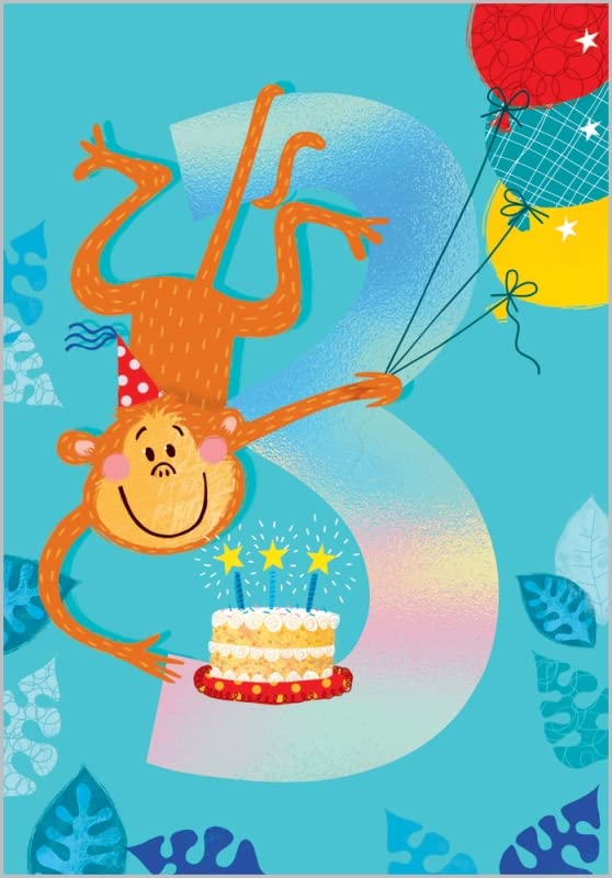 Biglietto di auguri per il terzo compleanno del figlio, età 3 anni, finitura speciale e foglio illustrato, pompiere e dalmata, design colorato, prodotto nel Regno Unito