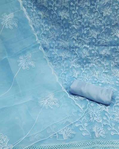 Image of StyleScope Women's Organza Embroidered Unstitched Salwar Suit Dress Material With Embroidery Work Dupatta (DM Plannttt Free Size)