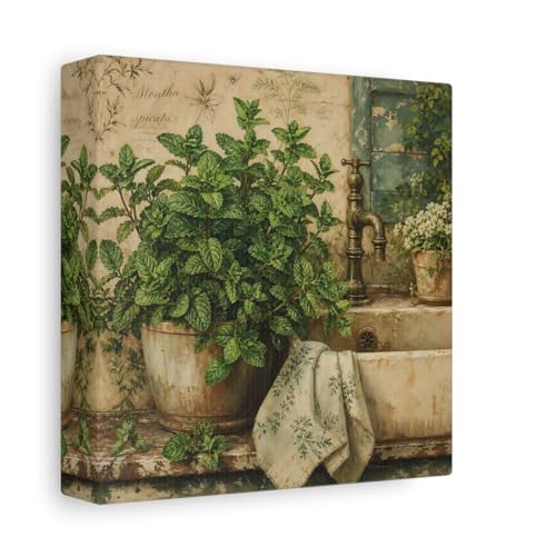 Toile menthe en pot rustique vintage tableau carré pour feature wall