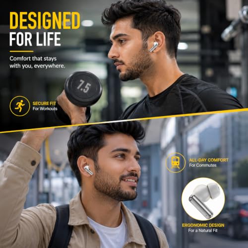 Image of J40 Wireless Bluetooth Earbuds with ENC Quad Mic, 40 Hours Playtime, Bluetooth 5.4, Deep Bass Sound, Touch Controls, Type-C Fast Charging, IPX5 Sweat Resistant TWS Earbuds (Silver Grey)