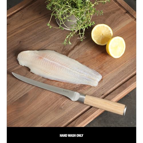 Image of Babish 1.4116 German Stainless Steel Boning & Fillet Knife with Light Pakka Wood Handle - 6-Inch Full-Tang Flexible Kitchen Knife for Meat, Poultry, Fish & Precision Butchering