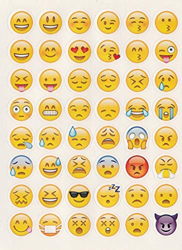 GADGETS WRAP 48 Smile Face Emoji Stickers on A Sheet Adhesive Smile Emoticons Die Cut Sticker for Children Laptop Notebook Twitter Vinyl